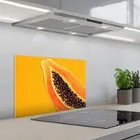 KitchenYeah Spatscherm 60x40 cm - Zelfklevende achterwand Papaja - Oranje - Topisch - Keuken muurbeschermer - Spatwand fornuis