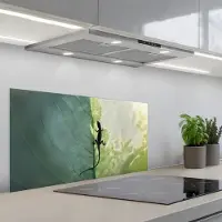 KitchenYeah Spatscherm 90x45 cm - Zelfklevende achterwand Hagedis - Blad - Nerven - Groen - Keuken muurbeschermer - Spatwand fornuis