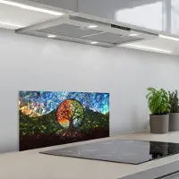KitchenYeah Spatscherm 60x30 cm - Zelfklevende achterwand Boom - Seizoenen - Mozaïek - Bergen - Keuken muurbeschermer - Spatwand fornuis