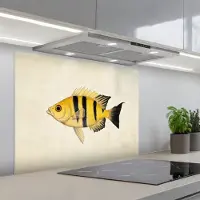 KitchenYeah Spatscherm 80x60 cm - Zelfklevende achterwand Geel - Vis - Strepen - Tropisch - Keuken muurbeschermer - Spatwand fornuis