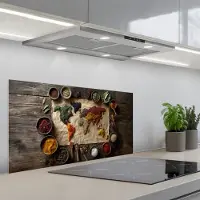 KitchenYeah Spatscherm 90x45 cm - Zelfklevende achterwand Wereldkaart - Specerijen - Kleurrijk - Keuken muurbeschermer - Spatwand fornuis