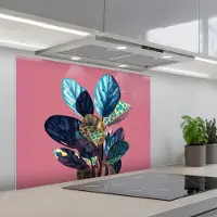 KitchenYeah Spatscherm 90x70 cm - Zelfklevende achterwand Plant - Bladeren - Stippen - Abstract - Keuken muurbeschermer - Spatwand fornuis