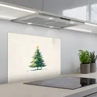 KitchenYeah Spatscherm 70x55 cm - Zelfklevende achterwand Kerstboom - Illustratie - Ster - Sneeuw - Keuken muurbeschermer - Spatwand fornuis