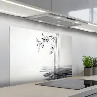 KitchenYeah Spatscherm 100x65 cm - Zelfklevende achterwand Bamboestammen - Water - Minimalistisch - Wit - Keuken muurbeschermer - Spatwand fornuis