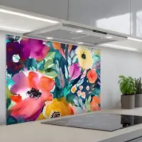 KitchenYeah Spatscherm 90x60 cm - Zelfklevende achterwand Bloemen - Olieverf - Kunst - Natuur - Keuken muurbeschermer - Spatwand fornuis