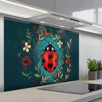 KitchenYeah Spatscherm 120x80 cm - Zelfklevende achterwand Bloemen - Lieveheersbeestje - Hartje - Rood - Keuken muurbeschermer - Spatwand fornuis