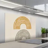 KitchenYeah Spatscherm 100x65 cm - Zelfklevende achterwand Bogen - Lijnen - Oranje - Minimalistisch - Keuken muurbeschermer - Spatwand fornuis