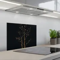 KitchenYeah Spatscherm 60x45 cm - Zelfklevende achterwand Takken - Blaadjes - Zwart - Keuken muurbeschermer - Spatwand fornuis