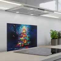 KitchenYeah Spatscherm 60x45 cm - Zelfklevende achterwand Kerstboom - Kerst - Abstract - Kleurrijk - Keuken muurbeschermer - Spatwand fornuis