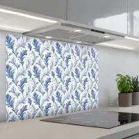 KitchenYeah Spatscherm 90x60 cm - Zelfklevende achterwand Frans - Citroen - Bladeren - Blauw - Keuken muurbeschermer - Spatwand fornuis