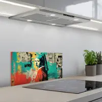 KitchenYeah Spatscherm 60x30 cm - Zelfklevende achterwand Klassiek - Pareloorbel - Streetartstijl - Kleurrijk - Keuken muurbeschermer - Spatwand fornuis