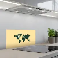 KitchenYeah Spatscherm 60x30 cm - Zelfklevende achterwand Wereldkaart - Eenvoudig - Strak - Groen - Keuken muurbeschermer - Spatwand fornuis