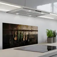 KitchenYeah Spatscherm 80x40 cm - Zelfklevende achterwand Keukengerei - Rustiek - Tegels - Kruiden - Keuken muurbeschermer - Spatwand fornuis