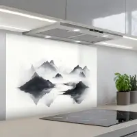 KitchenYeah Spatscherm 90x60 cm - Zelfklevende achterwand Bergen - Mistig - Water - Wit - Keuken muurbeschermer - Spatwand fornuis
