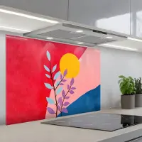 KitchenYeah Spatscherm 90x60 cm - Zelfklevende achterwand Bladeren - Zon - Abstracte vormen - Keuken muurbeschermer - Spatwand fornuis