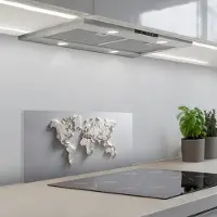 KitchenYeah Spatscherm 60x30 cm - Zelfklevende achterwand Wereldkaart - Subtiel reliëf - Wit - Keuken muurbeschermer - Spatwand fornuis