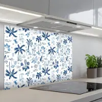 KitchenYeah Spatscherm 80x55 cm - Zelfklevende achterwand Zee - Strand - Blauw - Wit - Keuken muurbeschermer - Spatwand fornuis