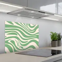KitchenYeah Spatscherm 70x50 cm - Zelfklevende achterwand Zebrapatroon - Groen - Retro - Keuken muurbeschermer - Spatwand fornuis