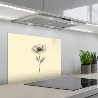 KitchenYeah Spatscherm 70x55 cm - Zelfklevende achterwand Klaproos - Illustratie - Zwart - Keuken muurbeschermer - Spatwand fornuis