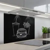 KitchenYeah Spatscherm 80x60 cm - Zelfklevende achterwand Hamburger - Friet - Frisdrank - Krijttekening - Keuken muurbeschermer - Spatwand fornuis