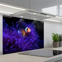 KitchenYeah Spatscherm 90x60 cm - Zelfklevende achterwand Koraal - Vis - Oranje - Zee - Keuken muurbeschermer - Spatwand fornuis
