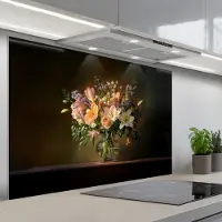KitchenYeah Spatscherm 120x80 cm - Zelfklevende achterwand Glazen - Bloemen - Boeket - Kleuren - Keuken muurbeschermer - Spatwand fornuis