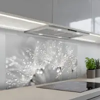 KitchenYeah Spatscherm 120x60 cm - Zelfklevende achterwand Paardenbloem - Waterdruppels - Stilleven - Modern - Keuken muurbeschermer - Spatwand fornuis