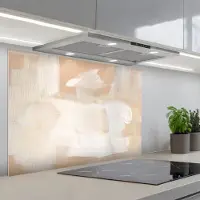 KitchenYeah Spatscherm 90x60 cm - Zelfklevende achterwand Kunst - Wit - Beige - Modern - Keuken muurbeschermer - Spatwand fornuis