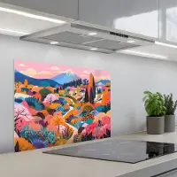 KitchenYeah Spatscherm 70x50 cm - Zelfklevende achterwand Witte bergtop - Modern - Kleurrijk - Keuken muurbeschermer - Spatwand fornuis