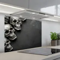 KitchenYeah Spatscherm 90x70 cm - Zelfklevende achterwand Skelet - Doodshoofden - Schedels - Zwart - Keuken muurbeschermer - Spatwand fornuis