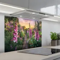 KitchenYeah Spatscherm 90x70 cm - Zelfklevende achterwand Vingerhoedskruid - Bloemen - Tuin - Keuken muurbeschermer - Spatwand fornuis
