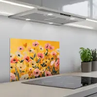 KitchenYeah Spatscherm 60x40 cm - Zelfklevende achterwand Bloemen - Veld - Geel - Keuken muurbeschermer - Spatwand fornuis