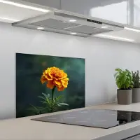 KitchenYeah Spatscherm 60x45 cm - Zelfklevende achterwand Bloemblaadjes - Afrikaan - Oranje - Wazig - Keuken muurbeschermer - Spatwand fornuis
