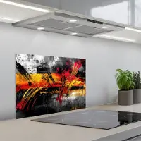 KitchenYeah Spatscherm 60x45 cm - Zelfklevende achterwand Kunst - Zwart - Abstract - Keuken muurbeschermer - Spatwand fornuis