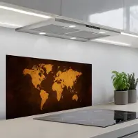 KitchenYeah Spatscherm 90x45 cm - Zelfklevende achterwand Wereldkaart - Antiek - Lederen stijl - Keuken muurbeschermer - Spatwand fornuis