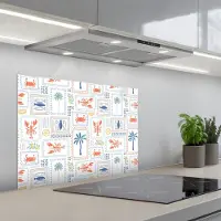 KitchenYeah Spatscherm 70x50 cm - Zelfklevende achterwand Italiaans - Zee - Sfeer - Krab - Multi - Keuken muurbeschermer - Spatwand fornuis