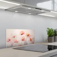 KitchenYeah Spatscherm 60x30 cm - Zelfklevende achterwand Klaproos - Bloemen - Kunst - Abstract - Watercolor - Keuken muurbeschermer - Spatwand fornuis
