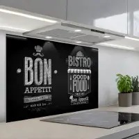 KitchenYeah Spatscherm 80x55 cm - Zelfklevende achterwand Bon Appetit - Italië - Eten - Zwart en Wit - Keuken muurbeschermer - Spatwand fornuis
