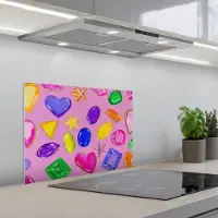 KitchenYeah Spatscherm 60x45 cm - Zelfklevende achterwand Edelstenen - Vormen - Hartje - Kleurrijk - Keuken muurbeschermer - Spatwand fornuis