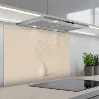 KitchenYeah Spatscherm 90x60 cm - Zelfklevende achterwand Vaas - Takken - Bloemetjes - Wit - Keuken muurbeschermer - Spatwand fornuis