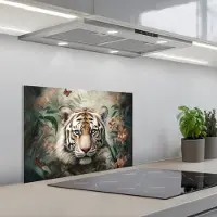 KitchenYeah Spatscherm 60x40 cm - Zelfklevende achterwand Tijger - Vlinders - Dieren - Jungle - Bloemen - Keuken muurbeschermer - Spatwand fornuis
