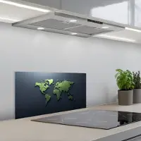 KitchenYeah Spatscherm 60x30 cm - Zelfklevende achterwand Lichtgroen - Blauw - Wereldkaart - 3D - Keuken muurbeschermer - Spatwand fornuis