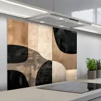 KitchenYeah Spatscherm 100x75 cm - Zelfklevende achterwand Abstract - Vlakken - Zwart - Rond - Keuken muurbeschermer - Spatwand fornuis