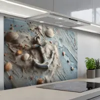 KitchenYeah Spatscherm 120x80 cm - Zelfklevende achterwand Anker - Hout - Schelpen - Zand - Keuken muurbeschermer - Spatwand fornuis