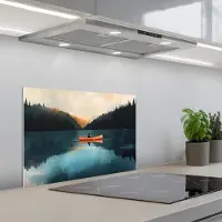 KitchenYeah Spatscherm 60x40 cm - Zelfklevende achterwand Bossen - Meer - Kano - Oranje - Keuken muurbeschermer - Spatwand fornuis