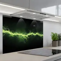 KitchenYeah Spatscherm 90x60 cm - Zelfklevende achterwand Gaming - Elektriciteit - Lijn - Vonken - Groen - Keuken muurbeschermer - Spatwand fornuis