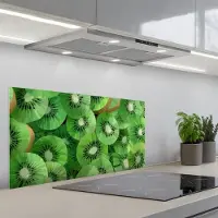 KitchenYeah Spatscherm 90x45 cm - Zelfklevende achterwand Kiwi - Groen - Pitten - Keuken muurbeschermer - Spatwand fornuis