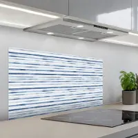 KitchenYeah Spatscherm 100x50 cm - Zelfklevende achterwand Strepen - Patroon - Blauw - Wit - Keuken muurbeschermer - Spatwand fornuis