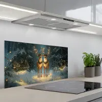 KitchenYeah Spatscherm 80x40 cm - Zelfklevende achterwand Dennensprookje - Rendier - Nacht - Keuken muurbeschermer - Spatwand fornuis