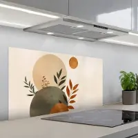 KitchenYeah Spatscherm 100x50 cm - Zelfklevende achterwand Vormen - Rond - Bladeren - Beige - Keuken muurbeschermer - Spatwand fornuis